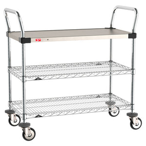 Metro MW Series de 3 repisas Utility carro con 1 acero inoxidable Solid y 2 cromado repisas ventiladas