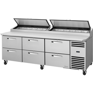 Mesa refrigerada para preparación de pizza de 93-3/8", tapa angular, 6 cajones, 12 insertos, Spec Package 3, versión 2