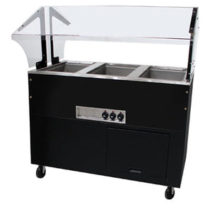 Mesa buffet portátil para alimentos calientes 47.13 pulg con ruedas con protector de alimentos