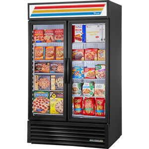 Exhibidor refrigerador/congelador flex temp de 47-1/8", 2 puertas, puertas de cristal, batientes, 8 repisas