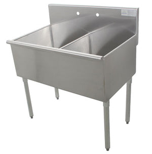 Tarja de fregado esquinas cuadradas de 2 compartimentos con tina 21 x 60 pulg acero inoxidable 430 calibre 16