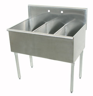 Tarja de fregado esquinas cuadradas de 3 compartimentos con tina 21 x 48 pulg acero inoxidable 430 calibre 16