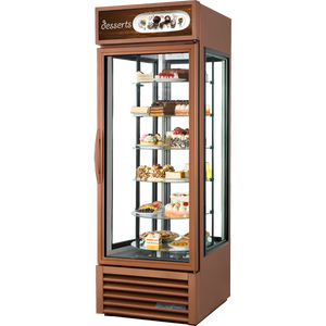 Refrigerador exhibidor de 27-1/2", repisas giratorias de cristal, 1 puerta, puertas de cristal, batientes, 6 repisas