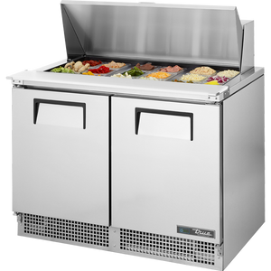 Mesa refrigerada para preparación de alimentos de 48-1/8", 2 puertas, 4 repisas, 18 insertos