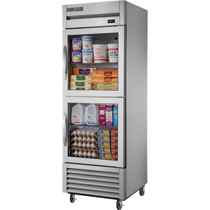 Refrigerador vertical de 27", 2 puertas, puertas de cristal, medias puertas, batientes, acero inoxidable
