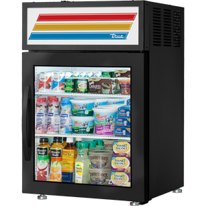 Refrigerador exhibidor de 24", sobre mostrador, 1 puerta, puertas de cristal, batientes, 2 repisas