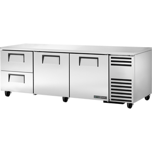 Refrigerador bajo mostrador de 93-1/4", 2 puertas, puertas sólidas, batientes, 2 cajones, 4 repisas