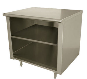 Mesa de trabajo con gabinete abierto y entrepaño medio 36 x 30 pulg acero inoxidable 304 calibre 14