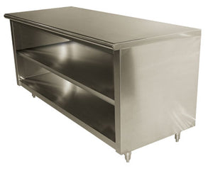 Mesa de trabajo con gabinete abierto y entrepaño medio 60 x 24 pulg acero inoxidable 304 calibre 14