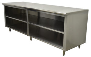 Mesa de trabajo con gabinete abierto y entrepaño medio 72 x 30 pulg acero inoxidable 304 calibre 14
