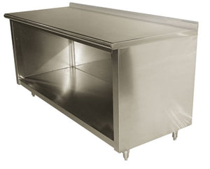 Mesa de trabajo con gabinete abierto 48 x 30 pulg acero inoxidable 304 calibre 14 con borde posterior