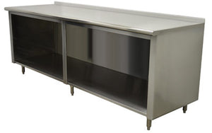 Mesa de trabajo con gabinete abierto 120 x 30 pulg acero inoxidable 304 calibre 14 con borde posterior