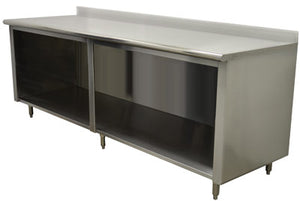Mesa de trabajo con gabinete abierto 108 x 30 pulg acero inoxidable 304 calibre 16 con respaldo