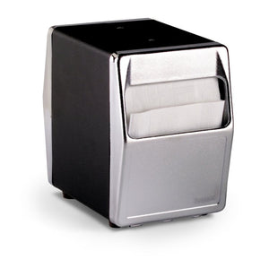 2-sided vertical tabletop servilletas dispensador en negro con cromado faceplate