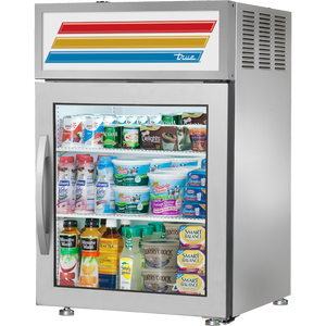 Refrigerador exhibidor de 24", sobre mostrador, acero inoxidable, 1 puerta, puertas de cristal, batientes, 2 repisas