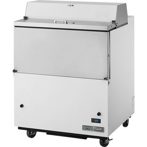 Refrigerador para leche de 34", 2 puertas, 8 cajas, 2 racks de piso, puertas sólidas, exterior blanco y acero inoxidable, interior de acero inoxidable