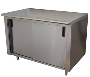 Mesa de trabajo con gabinete y puertas corredizas 72 x 24 pulg acero inoxidable 304 calibre 16