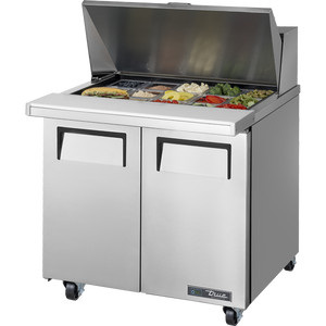 Mesa refrigerada para sandwiches y ensaladas de 35", mega top, 2 puertas, 4 repisas, 15 insertos