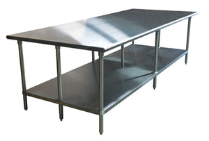 Mesa de trabajo de acero inoxidable 304 calibre 14 con entrepaño galvanizado 132 x 30 pulg