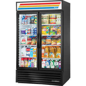 Refrigerador exhibidor de 47-1/8", 2 puertas, puertas de cristal, batientes, 8 repisas