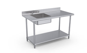 Mesa de trabajo 96" x 30" 4-Series área de producción base abierta calibre 14 acero inoxidable con repisa inferior y tarja al