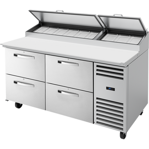 Mesa refrigerada para preparación de pizza de 67-3/8", tapa angular, 4 cajones, Spec Package 3