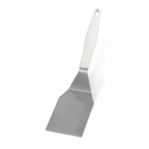 Uso rudo acero inoxidable hamburger turner con beveled edges y blanco nylon Ergo Grip™ mango