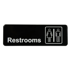 Traex© Restrooms Sign - Black and White, 9" x 3"