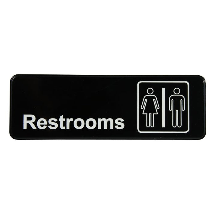Traex© Restrooms Sign - Black and White, 9" x 3"