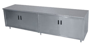 Mesa de trabajo con gabinete, entrepaño medio y puertas abatibles 120 x 30 pulg acero inoxidable 304 calibre 16