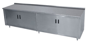 Mesa de trabajo de acero inoxidable con base gabinete y puertas abatibles con borde trasero 72 x 30 pulg