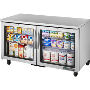 Refrigerador bajo mostrador de 60-3/8", 2 puertas, puertas de cristal, batientes, 4 repisas