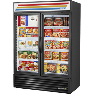 Exhibidor refrigerador/congelador flex temp de 54-1/8", 2 puertas, puertas de cristal, batientes, 8 repisas