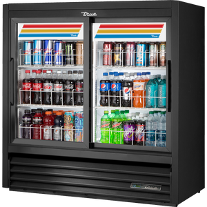 Refrigerador exhibidor de 46-7/8", slim line, baja altura, profundidad reducida, 2 puertas, puertas de cristal, corredizas, 6 repisas