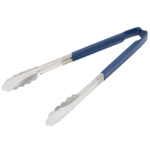 12" acero inoxidable de una pieza scalloped pinzas con azul Kool-Touch® mango