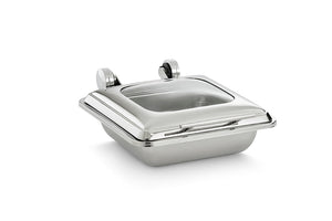 Chafer tamaño 2/3 Mirage® de inducción con tapa de vidrio y tamaño 2/3 Super Pan V® con inserto de acero inoxidable para alim