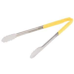 16" acero inoxidable de una pieza scalloped pinzas con amarillo Kool-Touch® mango