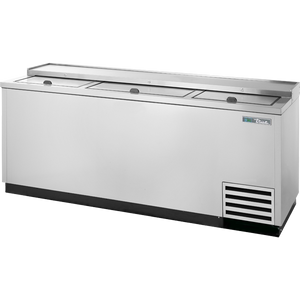 Enfriador horizontal para botellas de 80-1/8", tapa corrediza sólida, exterior de acero inoxidable