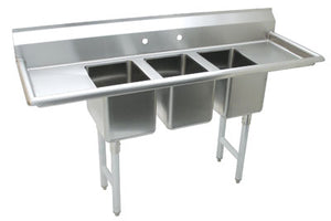 Tarja para tienda de conveniencia 3 tinas 25-1/2 pulg fondo x 64 pulg largo acero inoxidable 304 calibre 18