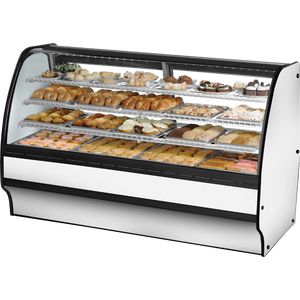 Vitrina de exhibición con cristal curvo de 77-1/4", con frente fijo, laterales sólidos, exterior blanco e interior blanco
