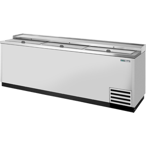 Enfriador horizontal para botellas de 95-3/8", tapa corrediza sólida, exterior de acero inoxidable
