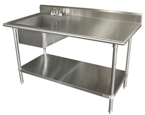 Mesa de trabajo con tarja de preparación 48 pulg ancho x 30 pulg fondo acero inoxidable 304 calibre 16 con tina derecha