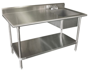 Mesa de trabajo con tarja de preparación 60 pulg ancho x 30 pulg fondo acero inoxidable 304 calibre 16 con tina derecha