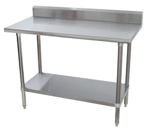 Mesa de trabajo 96 x 24 pulg cubierta de acero inoxidable 430 calibre 16 con respaldo con patas de acero inoxidable