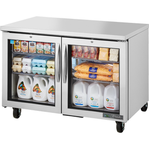 Refrigerador bajo mostrador de 48-3/8", 2 puertas, puertas de cristal, batientes, 4 repisas