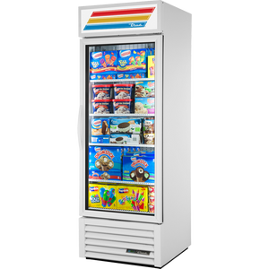 Congelador exhibidor de 27", 1 puerta, puertas de cristal, batientes, 4 repisas