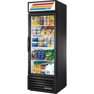 Refrigerador exhibidor de 27", 1 puerta, puertas de cristal, batientes, 4 repisas