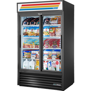 Refrigerador exhibidor de 47-1/8", 2 puertas, puertas de cristal, corredizas, 8 repisas