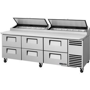 Mesa refrigerada para preparación de pizza de 93-3/8", tapa angular, 6 cajones, 12 insertos, versión 2