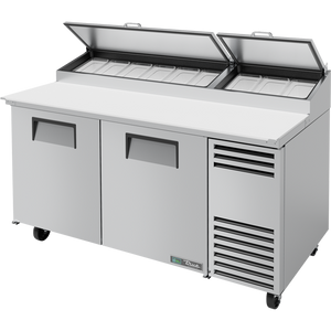 Mesa refrigerada para preparación de pizza de 67-3/8", tapa angular, 2 puertas, 4 repisas